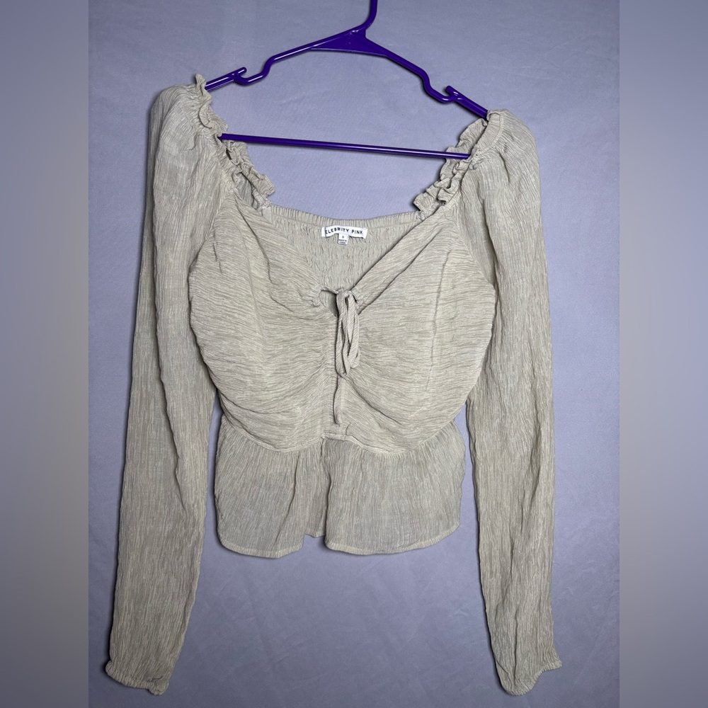 Celebrity Pink Light Green Long Sleeve Blouse
